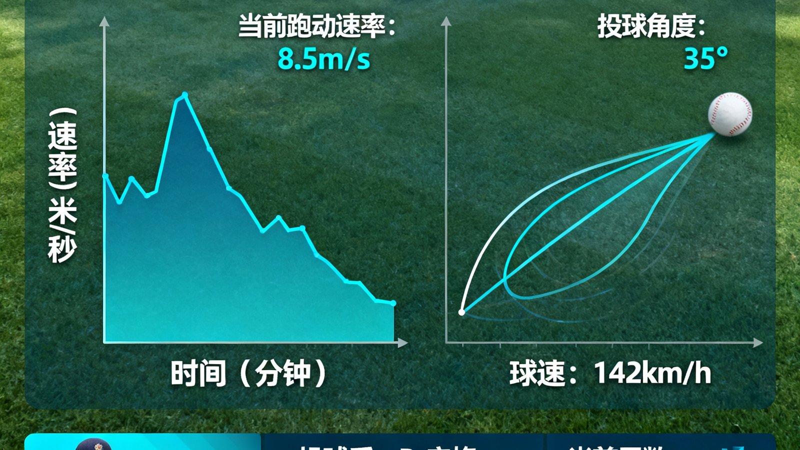 板球赛事实时数据,包含跑动速率和投球轨迹图